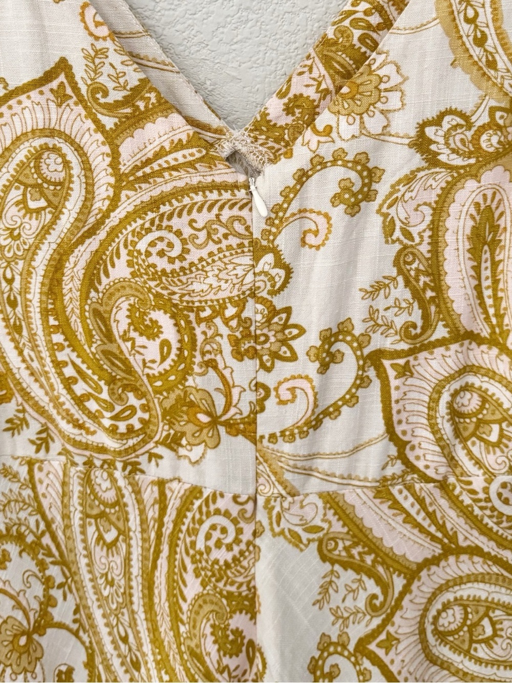 Paper Heart Y2K Babydoll Fairy Maxi Dress L Linen Cream Gold Paisley Ethereal - Picture 7 of 9